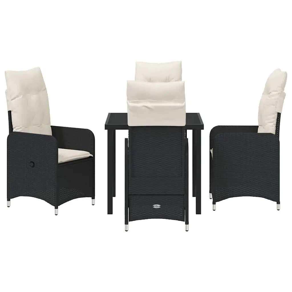Garden Dining Set 5 Piece Outdoor Furniture Black Poly Rattan Table Chairs