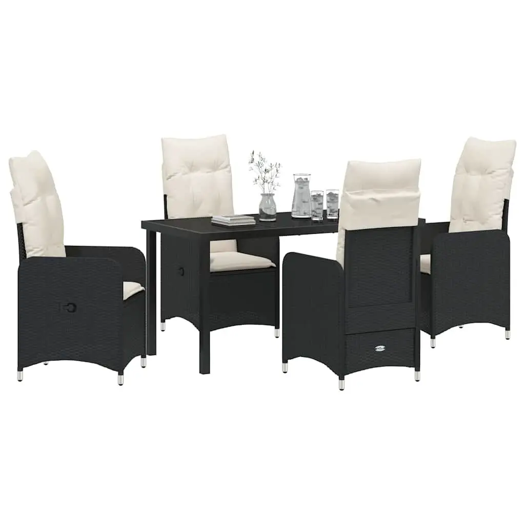 Garden Dining Set Outdoor Use 5 Piece Black Table Chairs with Cushions