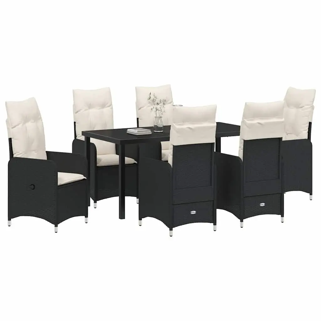 Garden Dining Set 7 Pcs Black Outdoor Furniture Table Chairs Patio Rattan