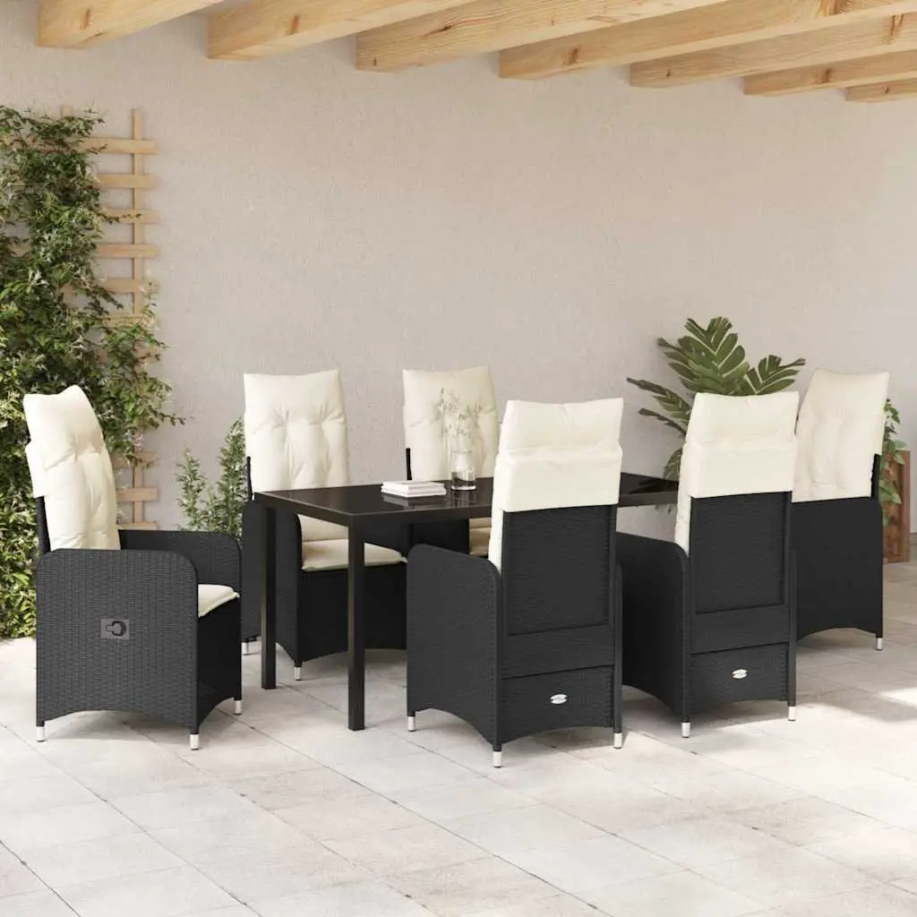 Garden Dining Set 7 Pcs Black Outdoor Furniture Table Chairs Patio Rattan
