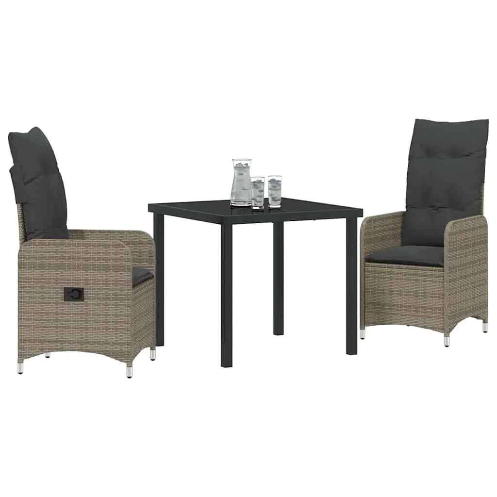 Garden Dining Set 3 Piece Outdoor Furniture Patio Table Chairs Grey Rattan
