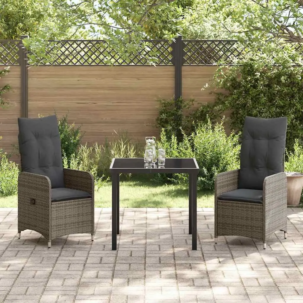 Garden Dining Set 3 Piece Outdoor Furniture Patio Table Chairs Grey Rattan
