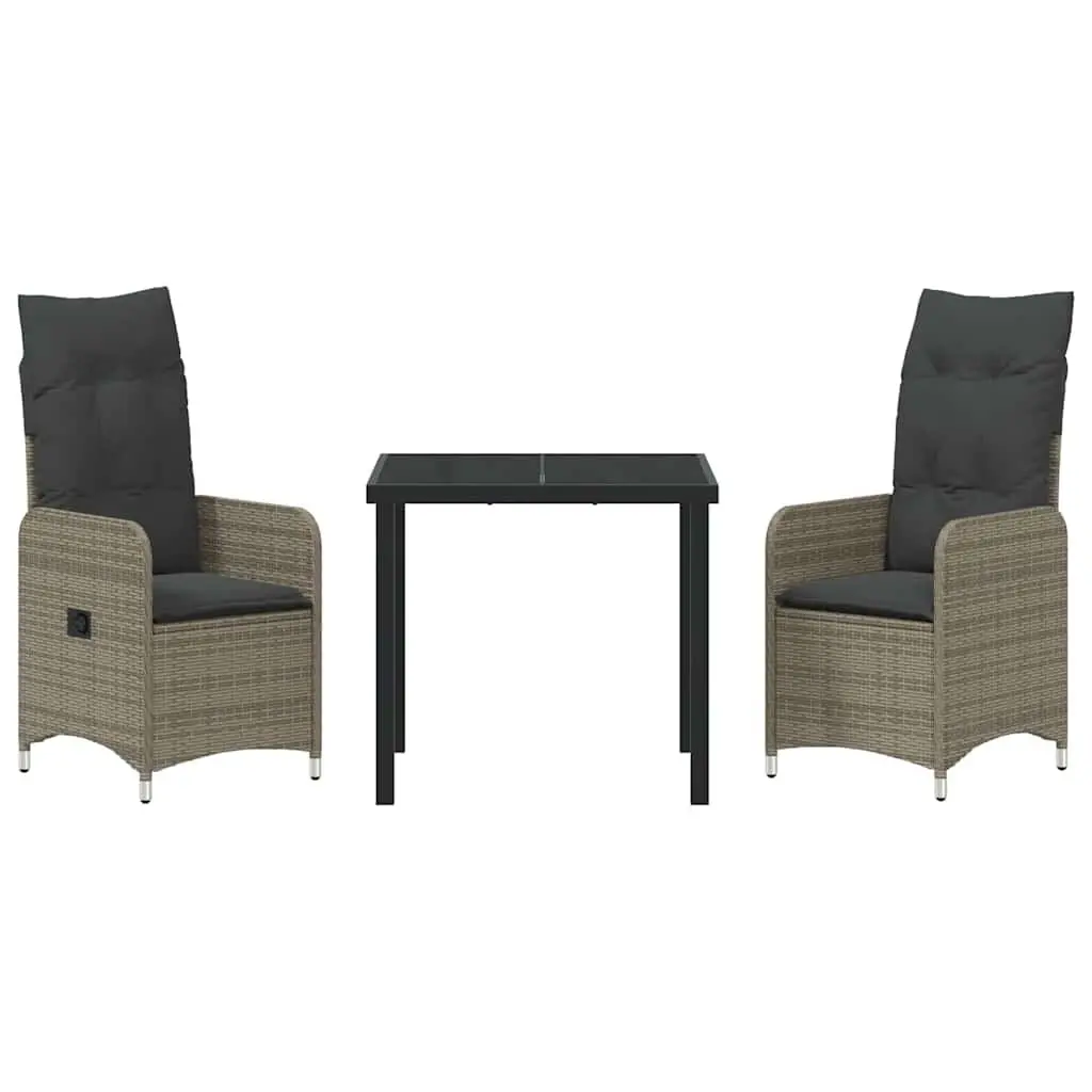 Garden Dining Set 3 Piece Outdoor Furniture Patio Table Chairs Grey Rattan