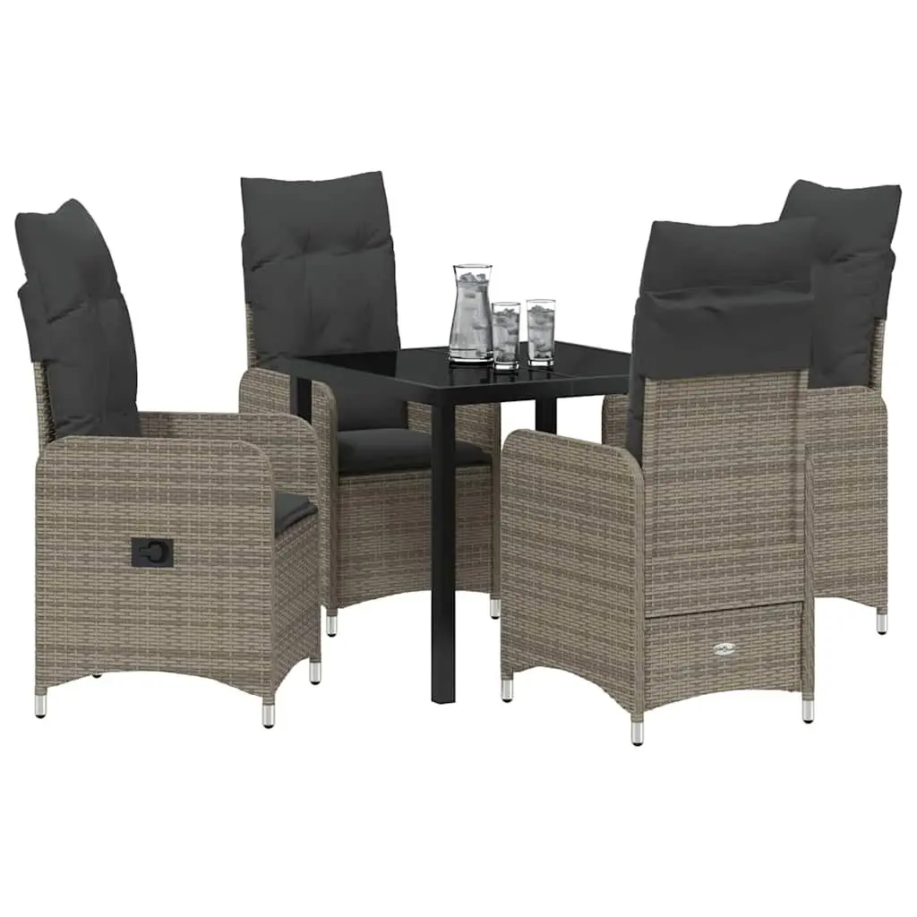 Outdoor Dining Set 5 Pieces Grey Patio Garden Furniture Table Chairs Cushions