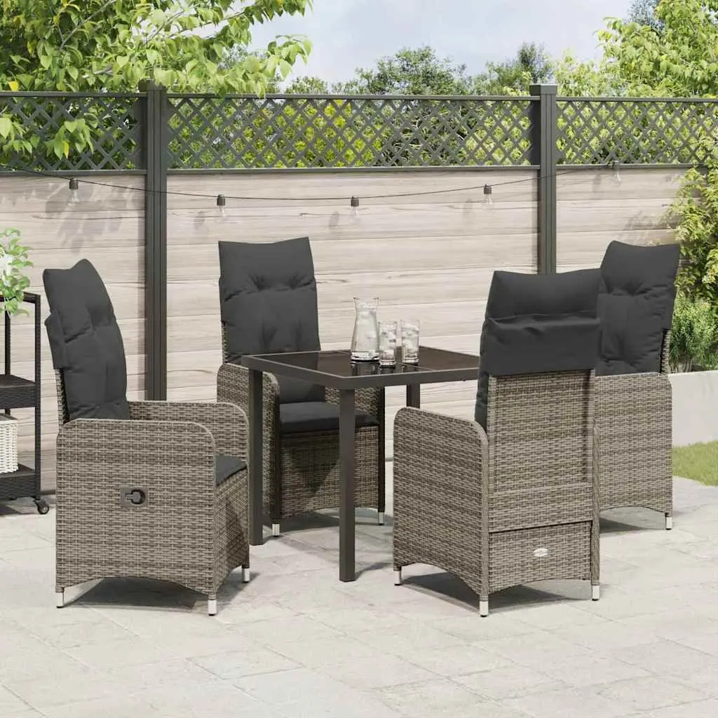 Outdoor Dining Set 5 Pieces Grey Patio Garden Furniture Table Chairs Cushions