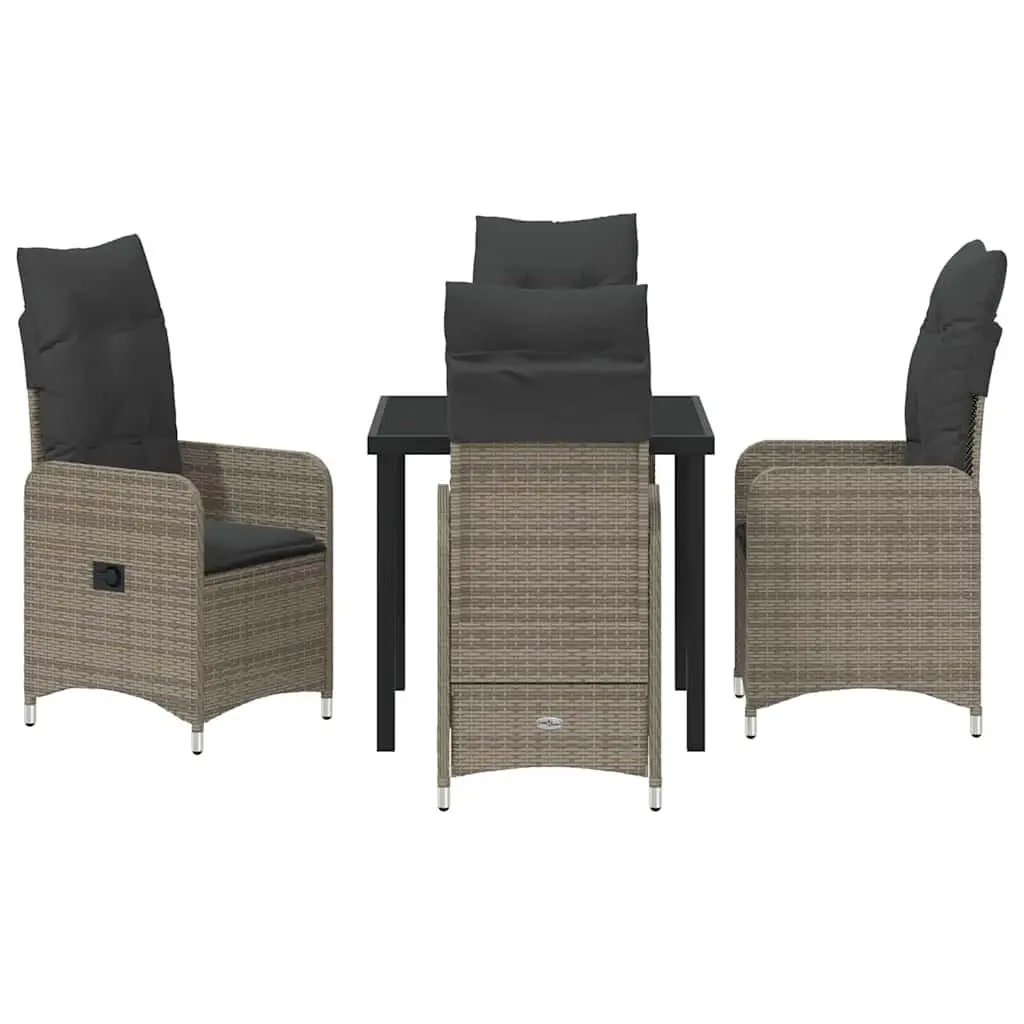 Outdoor Dining Set 5 Pieces Grey Patio Garden Furniture Table Chairs Cushions
