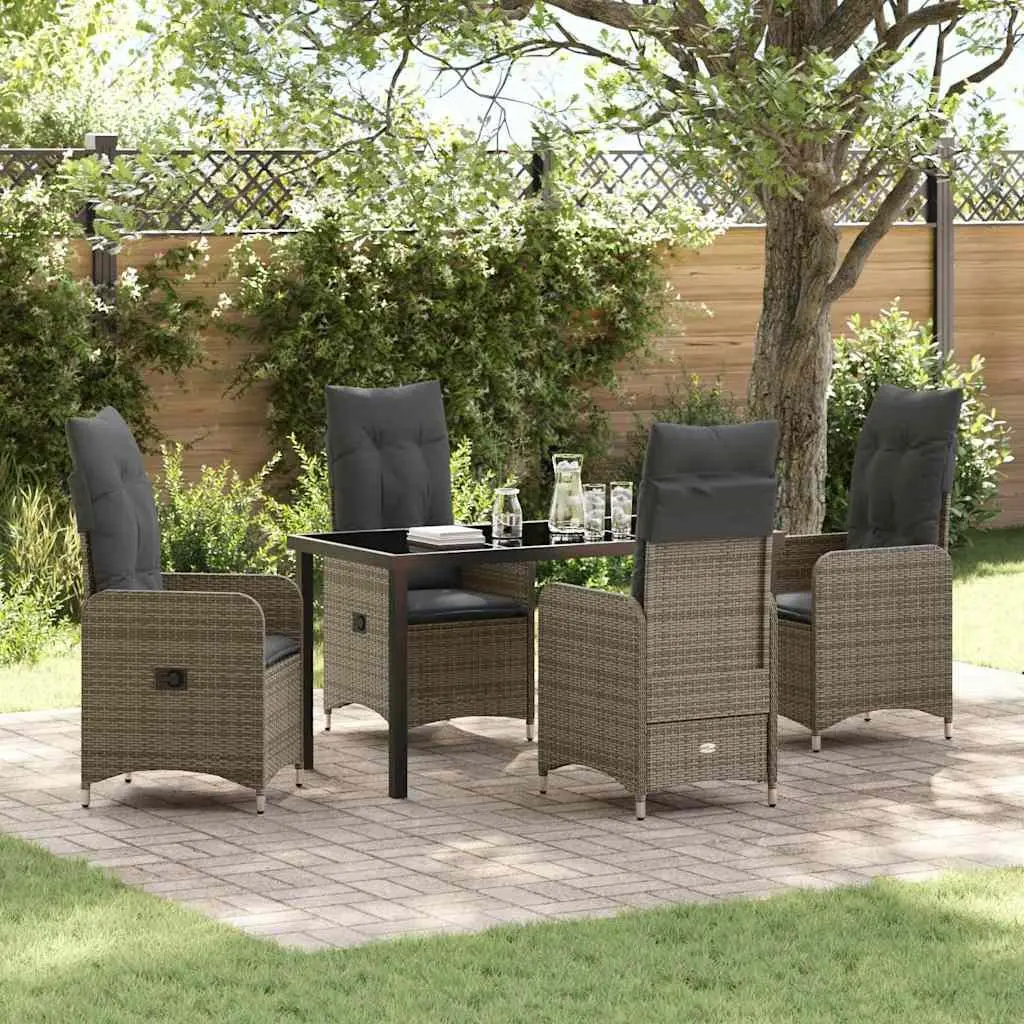 Garden Dining Set 5 Pieces Outdoor Use Grey Tempered Glass Table