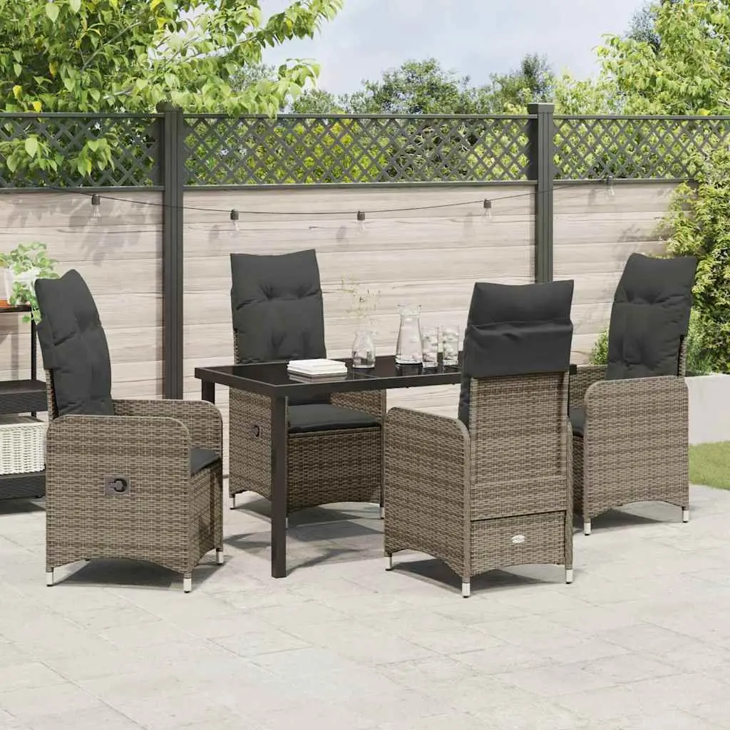 Garden Dining Set 5 Pieces Outdoor Use Grey Tempered Glass Table