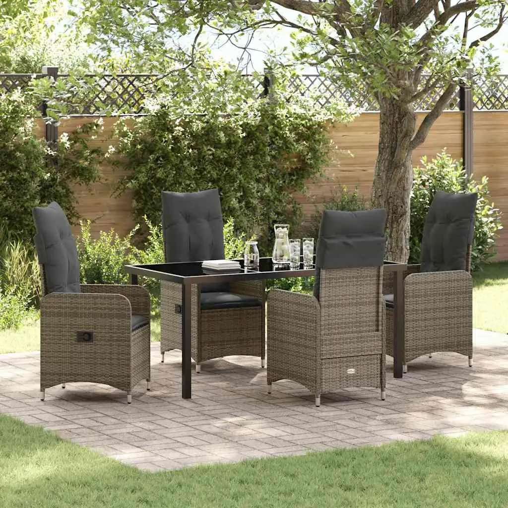 Outdoor Garden Dining Set 5 Piece Grey Poly Rattan Patio Furniture
