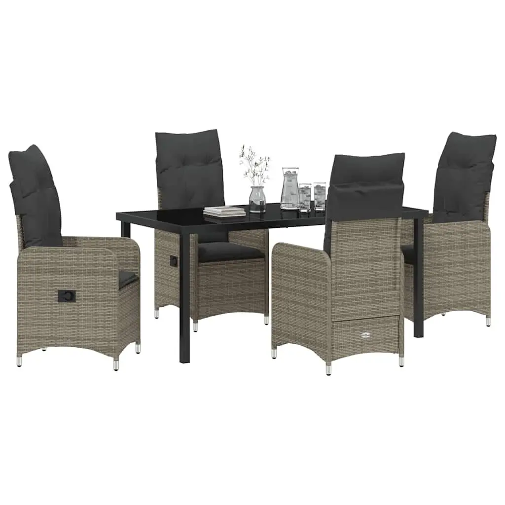 Outdoor Garden Dining Set 5 Piece Grey Poly Rattan Patio Furniture