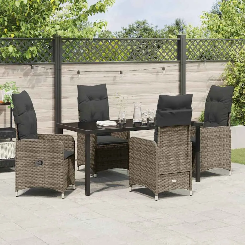 Outdoor Garden Dining Set 5 Piece Grey Poly Rattan Patio Furniture