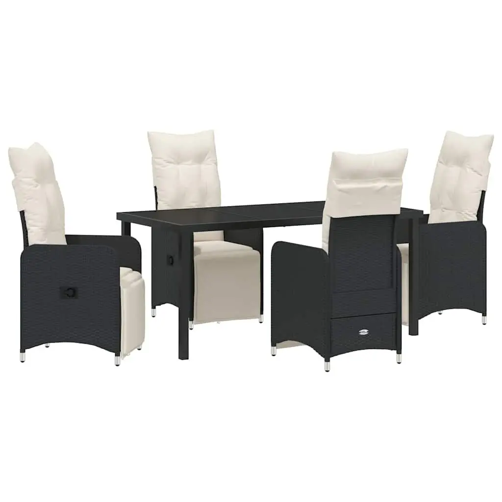 Outdoor Dining Set Patio Garden 5 Piece Black Poly Rattan Table Chairs