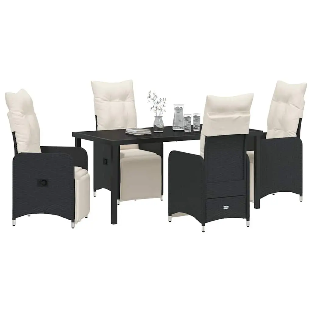 Outdoor Dining Set Patio Garden 5 Piece Black Poly Rattan Table Chairs
