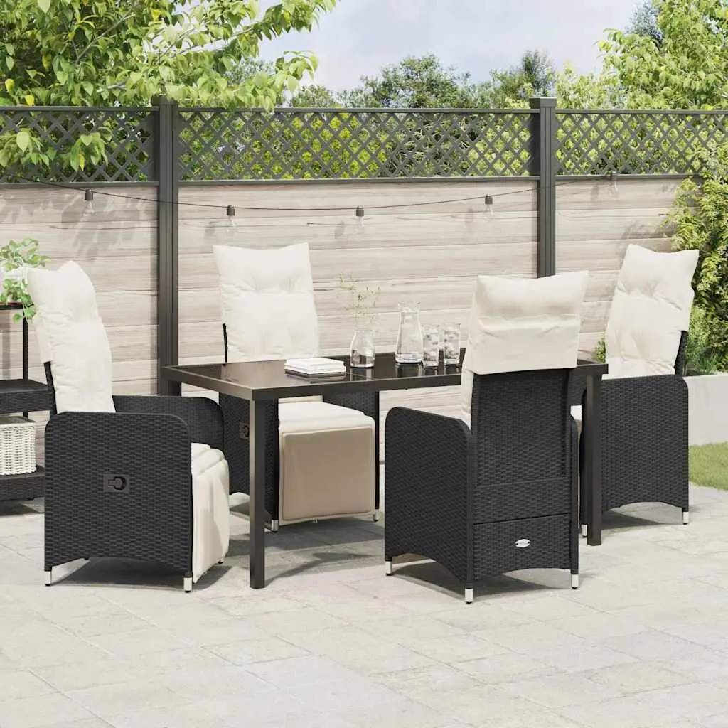 Outdoor Dining Set Patio Garden 5 Piece Black Poly Rattan Table Chairs