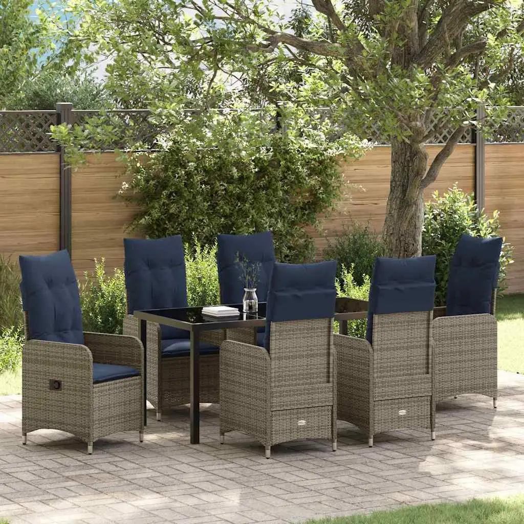 Garden Dining Set Outdoor Use 7 Pieces Black Poly Rattan Patio Table
