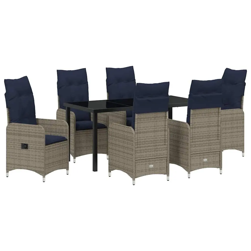 Garden Dining Set Outdoor Use 7 Pieces Black Poly Rattan Patio Table