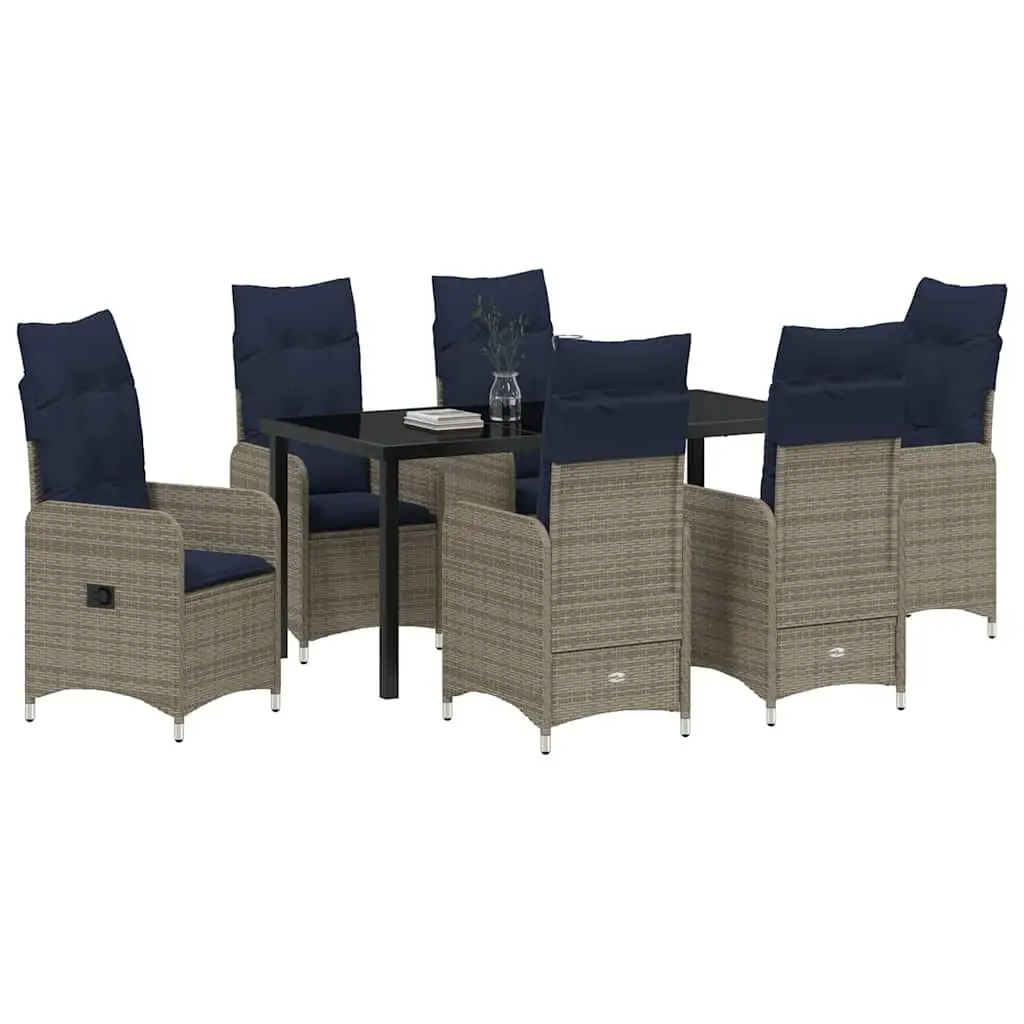 Garden Dining Set Outdoor Use 7 Pieces Black Poly Rattan Patio Table