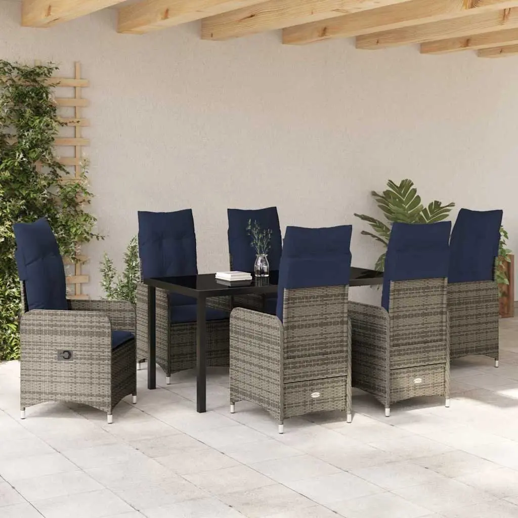 Garden Dining Set Outdoor Use 7 Pieces Black Poly Rattan Patio Table