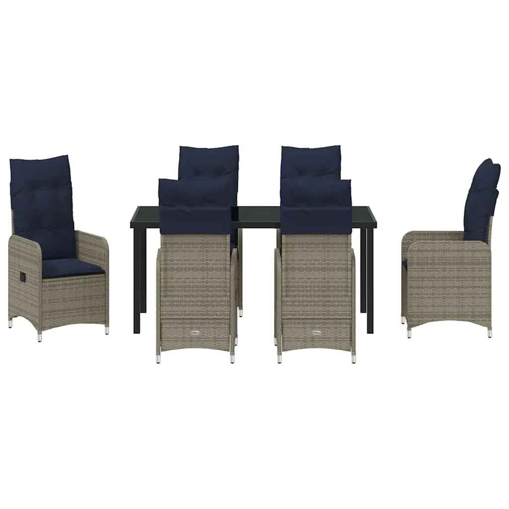 Garden Dining Set Outdoor Use 7 Pieces Black Poly Rattan Patio Table