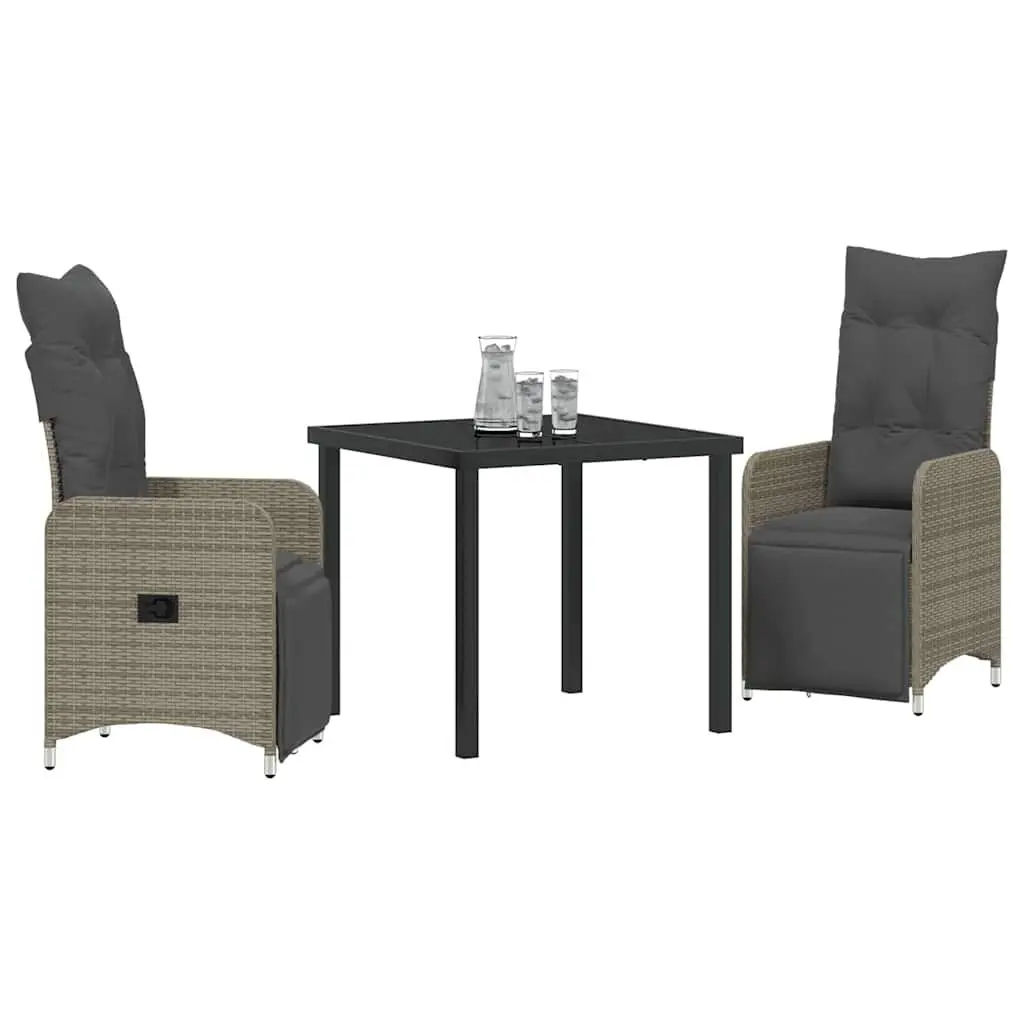 Garden Dining Set 3 Piece Outdoor Furniture Grey Poly Rattan Patio Table Chairs