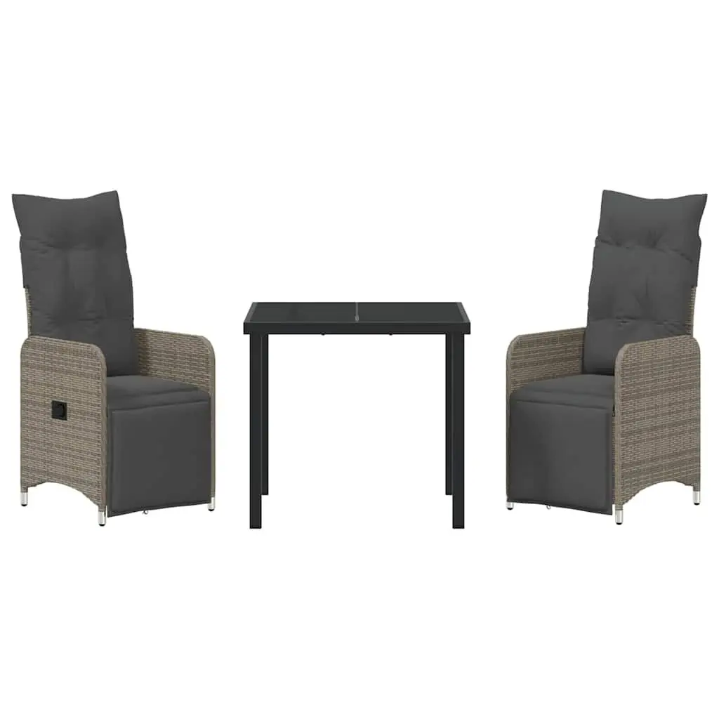 Garden Dining Set 3 Piece Outdoor Furniture Grey Poly Rattan Patio Table Chairs