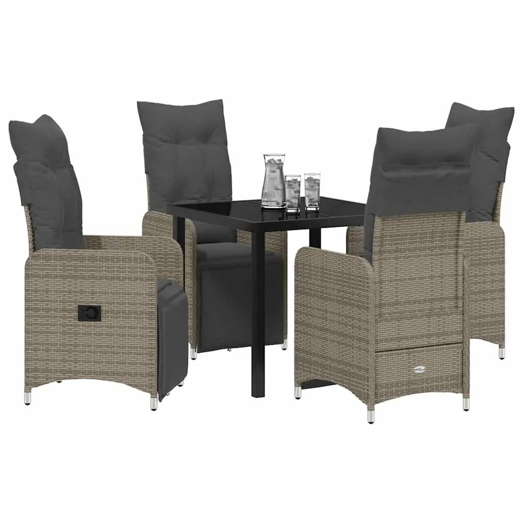 Garden Dining Set 5 Piece Outdoor Furniture Grey Poly Rattan Patio Table Chairs