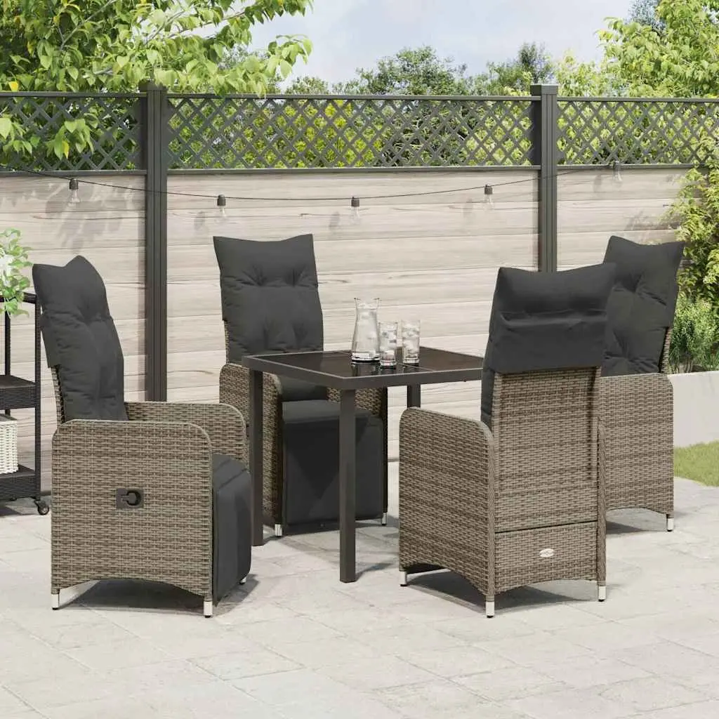 Garden Dining Set 5 Piece Outdoor Furniture Grey Poly Rattan Patio Table Chairs