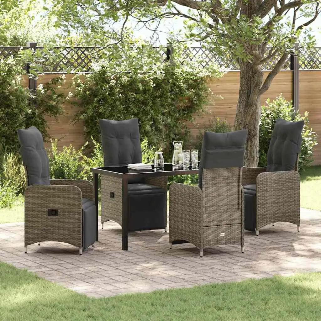 Garden Dining Set Outdoor Use 5 Piece Grey Poly Rattan Patio Table Chairs