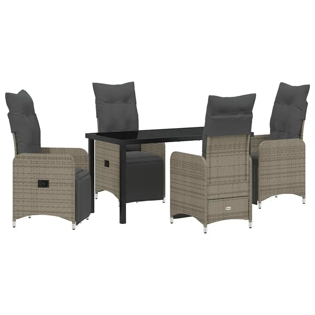 Garden Dining Set Outdoor Use 5 Piece Grey Poly Rattan Patio Table Chairs
