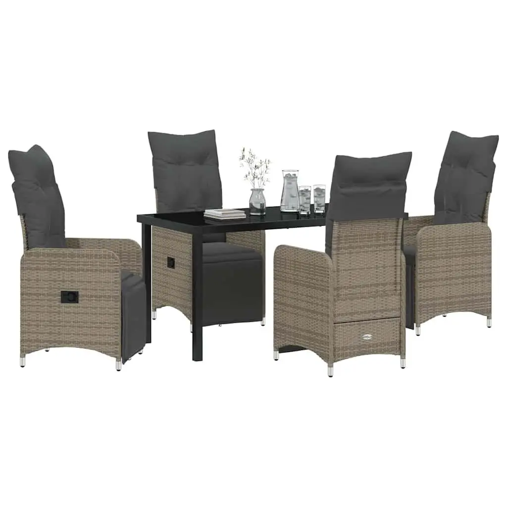 Garden Dining Set Outdoor Use 5 Piece Grey Poly Rattan Patio Table Chairs