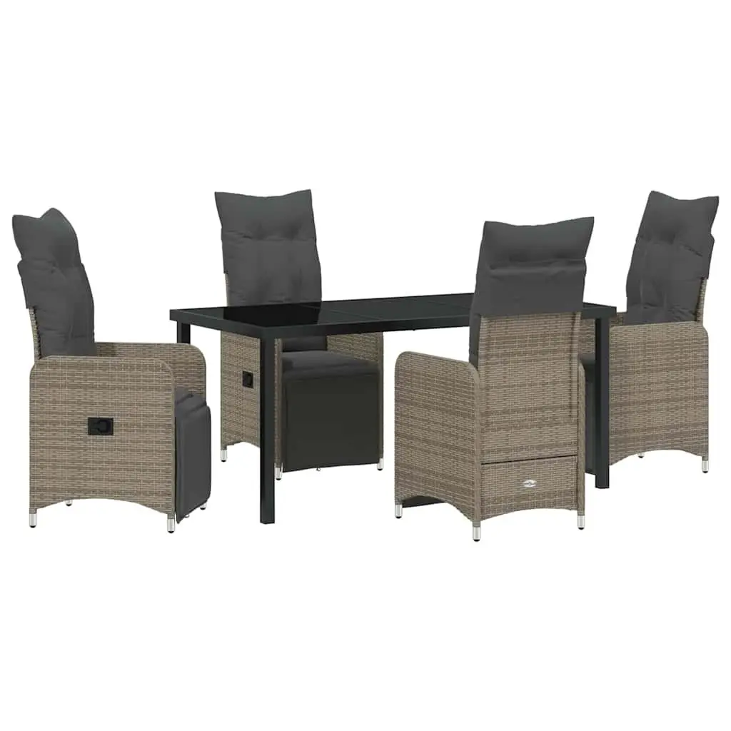 Garden Dining Set Outdoor Use 5 Piece Grey Poly Rattan Table Chairs