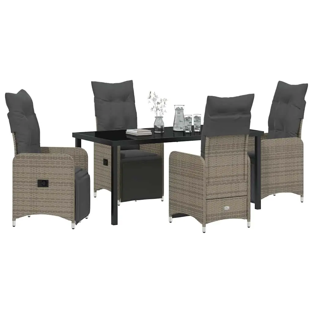 Garden Dining Set Outdoor Use 5 Piece Grey Poly Rattan Table Chairs