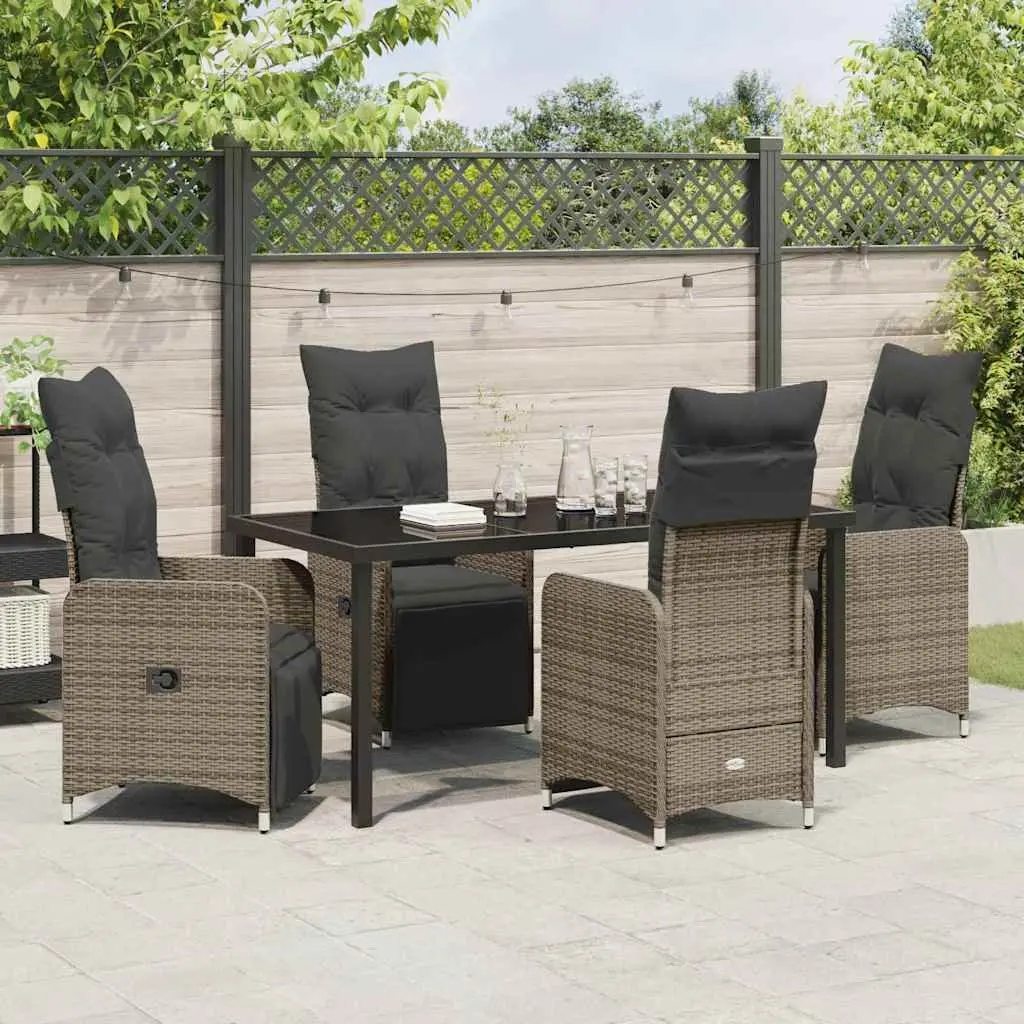 Garden Dining Set Outdoor Use 5 Piece Grey Poly Rattan Table Chairs