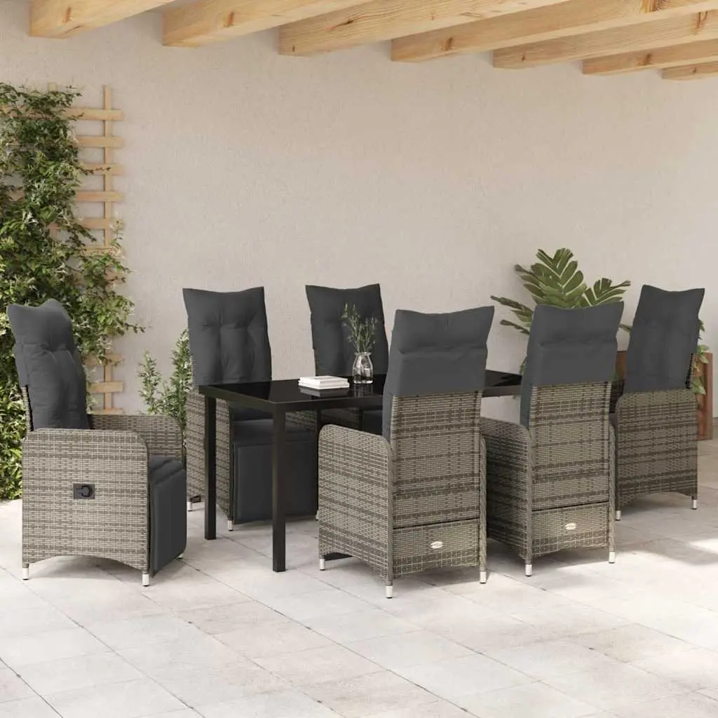 7-Piece Garden Dining Set with Tempered Glass Top