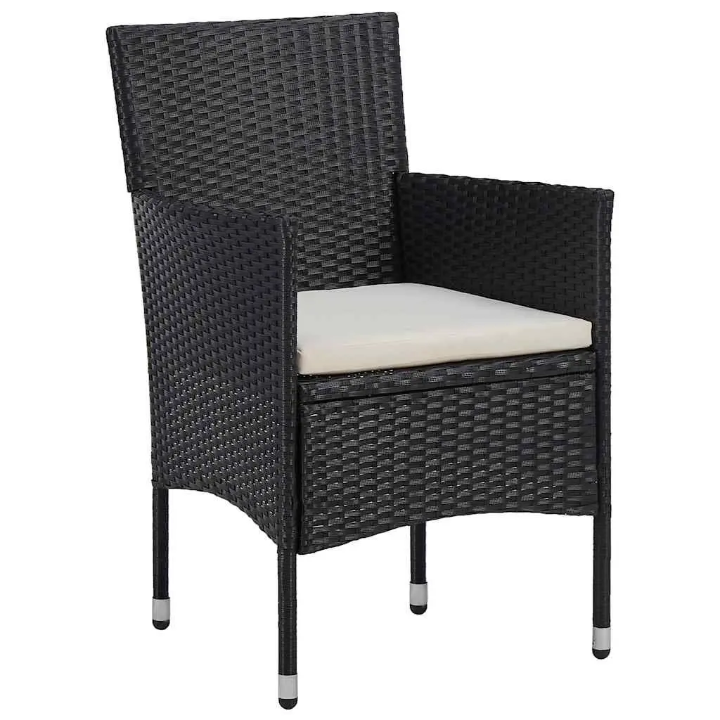 Outdoor Dining Set for Garden 3 Piece Cushioned Black Poly Rattan Chairs and Table