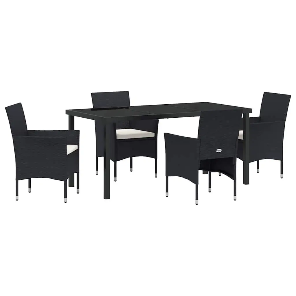 Outdoor Garden Dining Set 5 Piece Black Poly Rattan Chair Table Cushion Patio