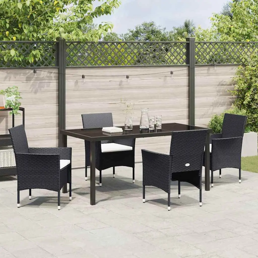 Outdoor Garden Dining Set 5 Piece Black Poly Rattan Chair Table Cushion Patio