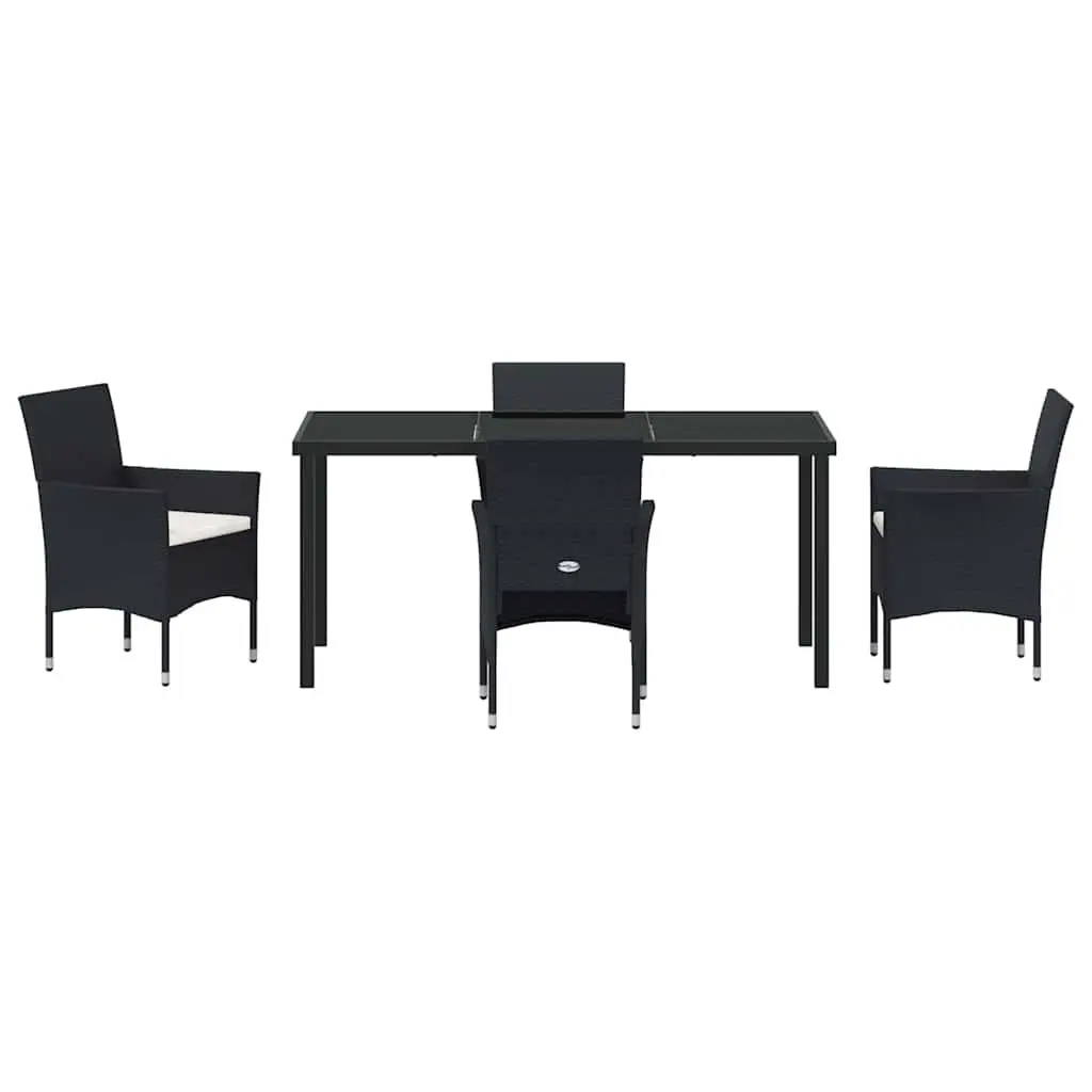Outdoor Garden Dining Set 5 Piece Black Poly Rattan Chair Table Cushion Patio