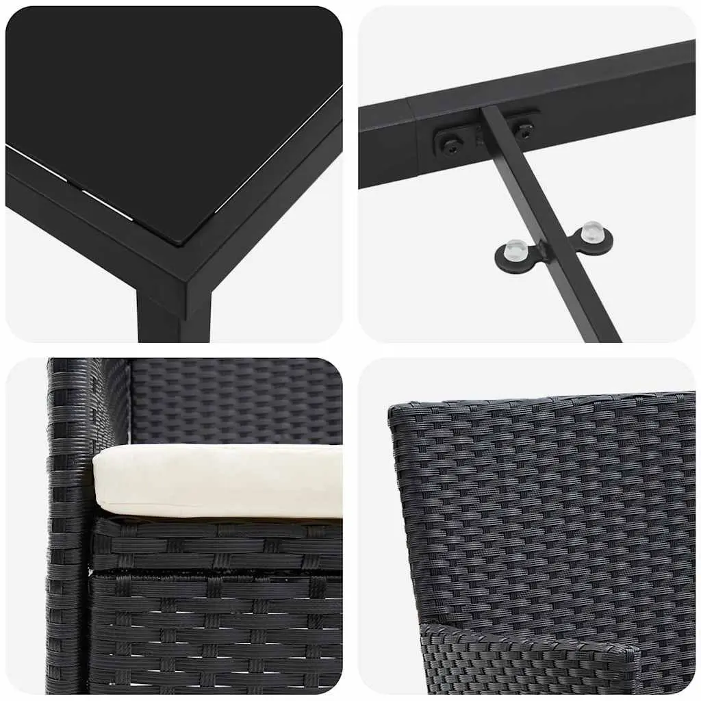 Outdoor Garden Dining Set 5 Piece Black Poly Rattan Chair Table Cushion Patio