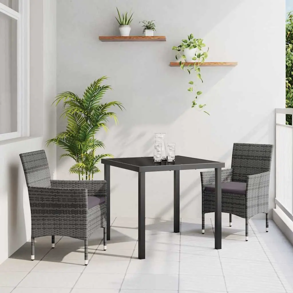 Grey Poly Rattan Garden Dining Set 3 Piece Outdoor Furniture for Patio Balcony Garden