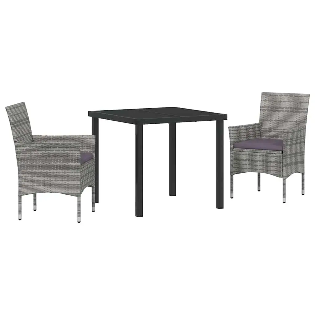 Grey Poly Rattan Garden Dining Set 3 Piece Outdoor Furniture for Patio Balcony Garden
