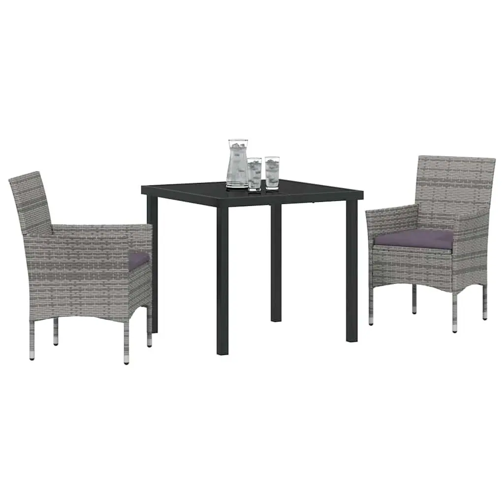Grey Poly Rattan Garden Dining Set 3 Piece Outdoor Furniture for Patio Balcony Garden