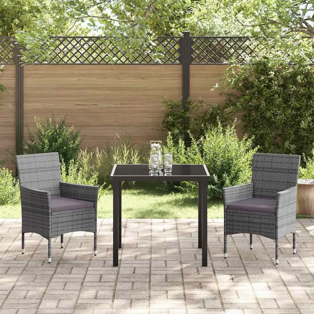 Grey Poly Rattan Garden Dining Set 3 Piece Outdoor Furniture for Patio Balcony Garden