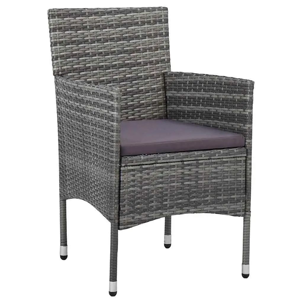 Grey Poly Rattan Garden Dining Set 3 Piece Outdoor Furniture for Patio Balcony Garden