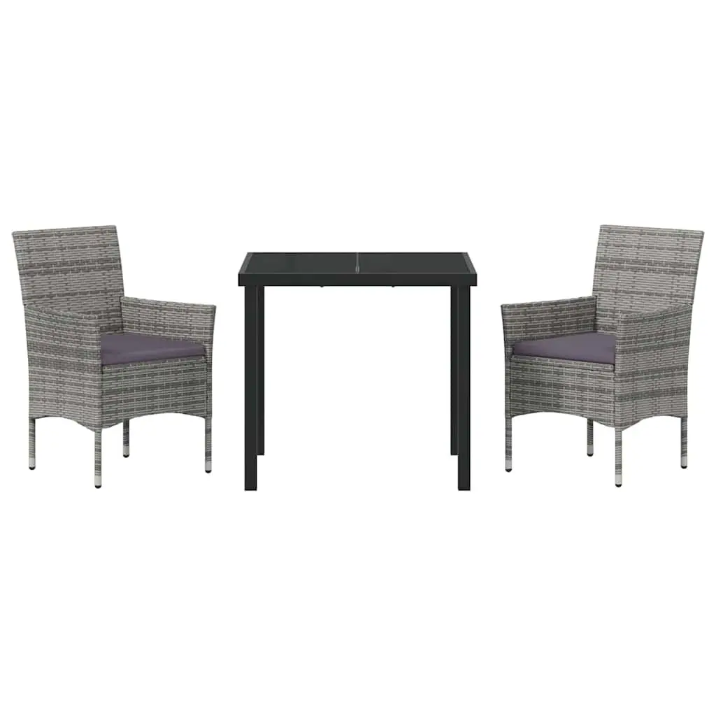 Grey Poly Rattan Garden Dining Set 3 Piece Outdoor Furniture for Patio Balcony Garden