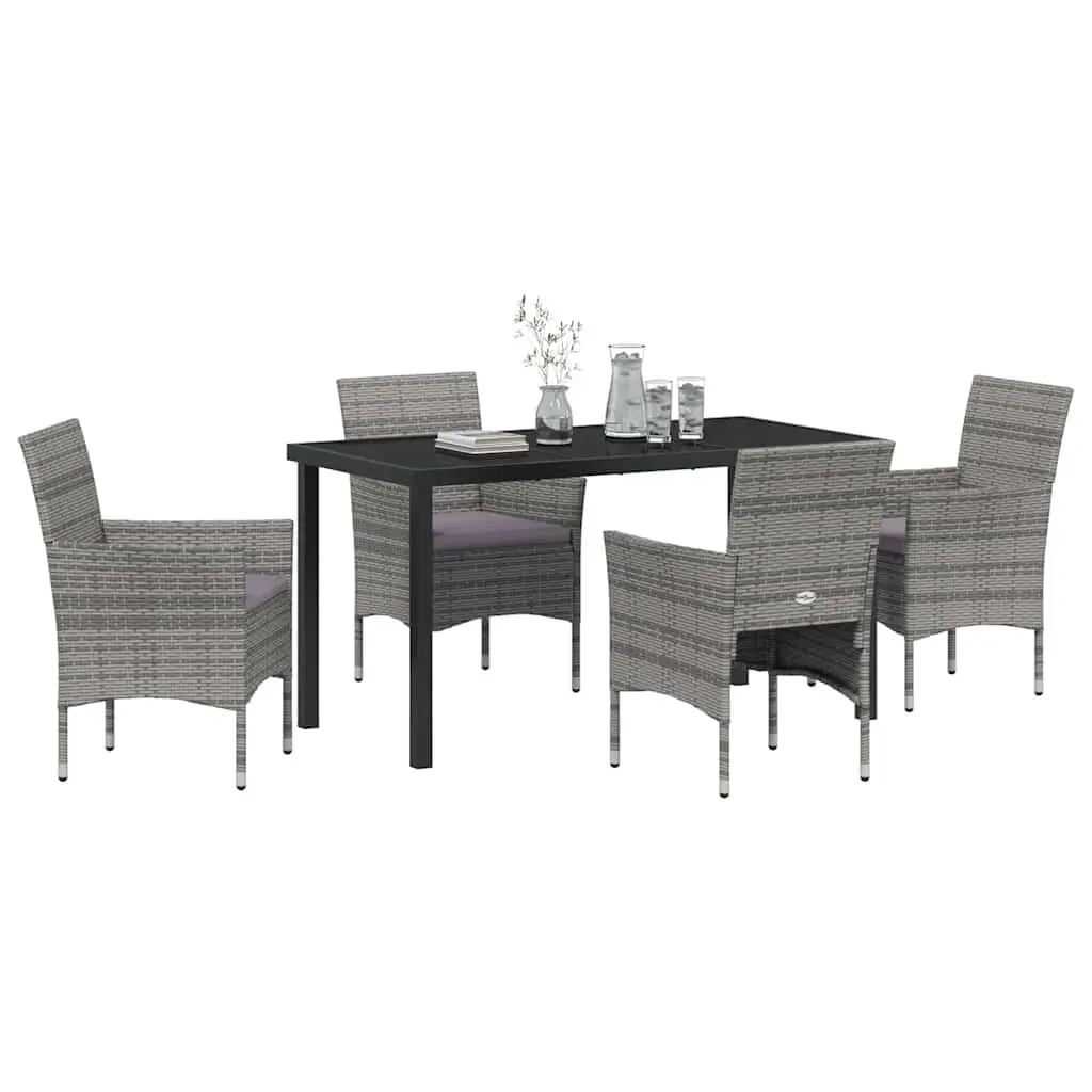 Garden Dining Set 5 Pieces Grey Outdoor Furniture Patio Table Chairs with