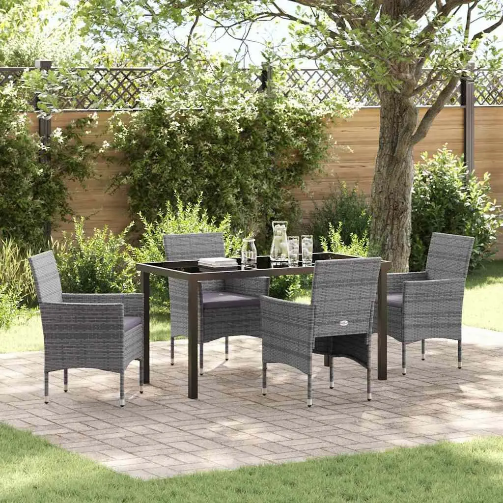 Outdoor Garden Dining Set 5 Pieces Grey Poly Rattan Chairs Table Patio Furniture