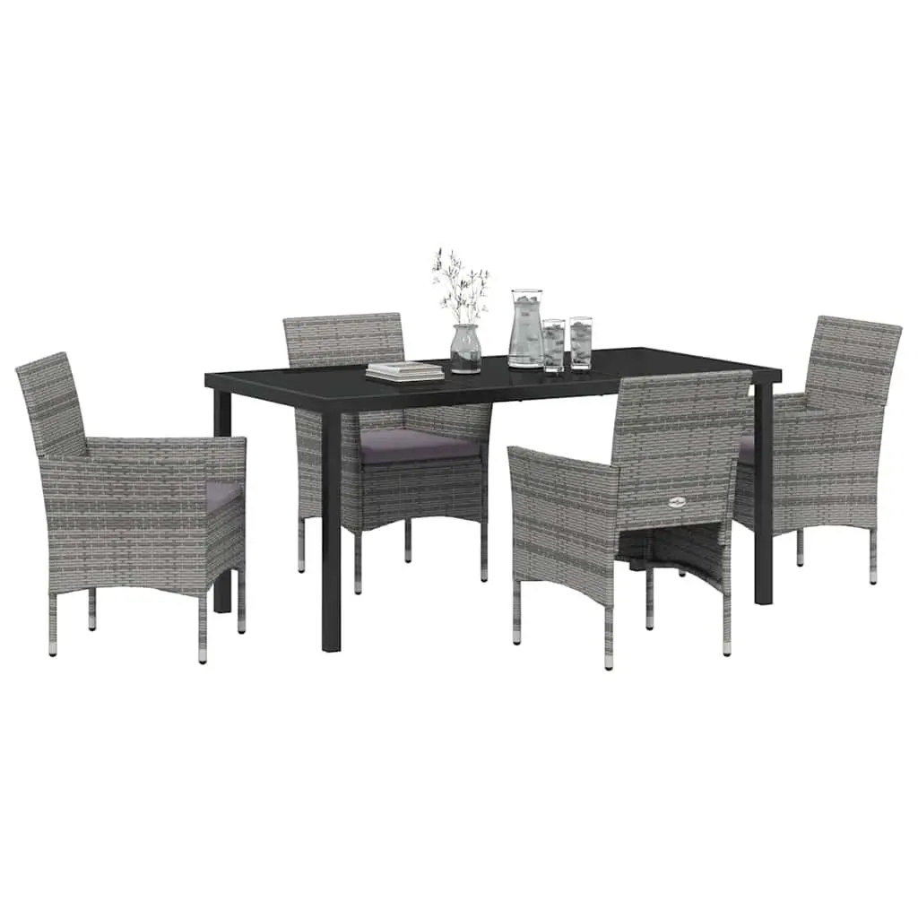 Outdoor Garden Dining Set 5 Pieces Grey Poly Rattan Chairs Table Patio Furniture