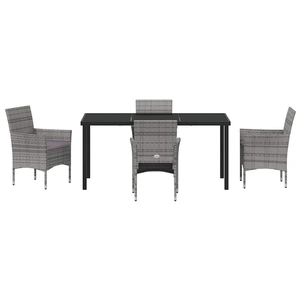 Outdoor Garden Dining Set 5 Pieces Grey Poly Rattan Chairs Table Patio Furniture