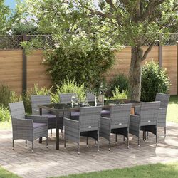 9 Piece Grey Garden Dining Set with Steel Frame